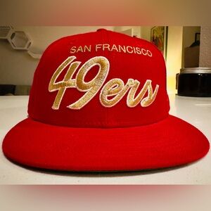 New Era San Francisco 49ers Red and Gold 5950 Script Cap 7 5/8 NWOT